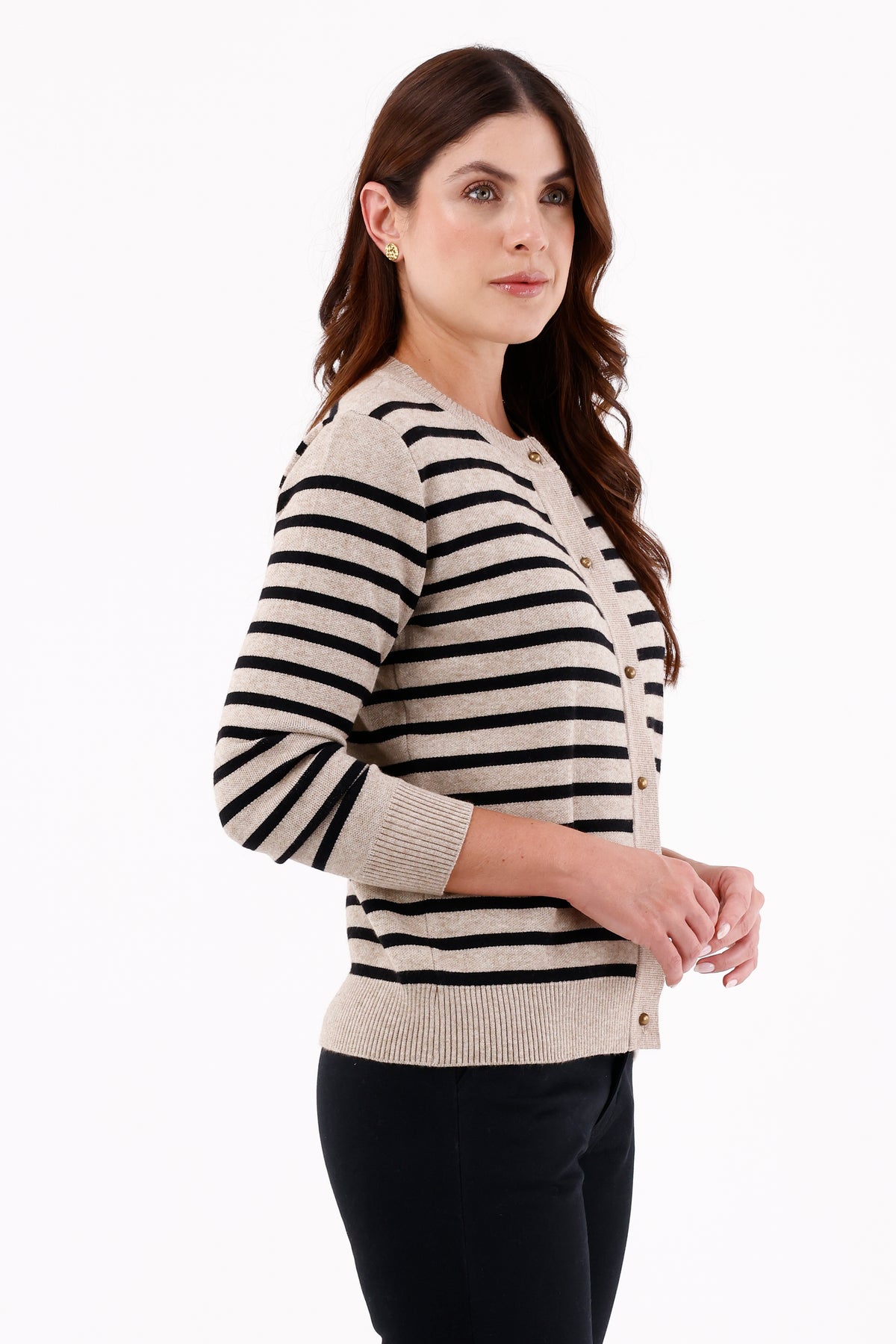 Suéter Rayas Cuello Redondo Camel Para Mujer 