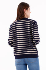 Suéter Rayas Cuello Redondo Azul Oscuro Para Mujer 