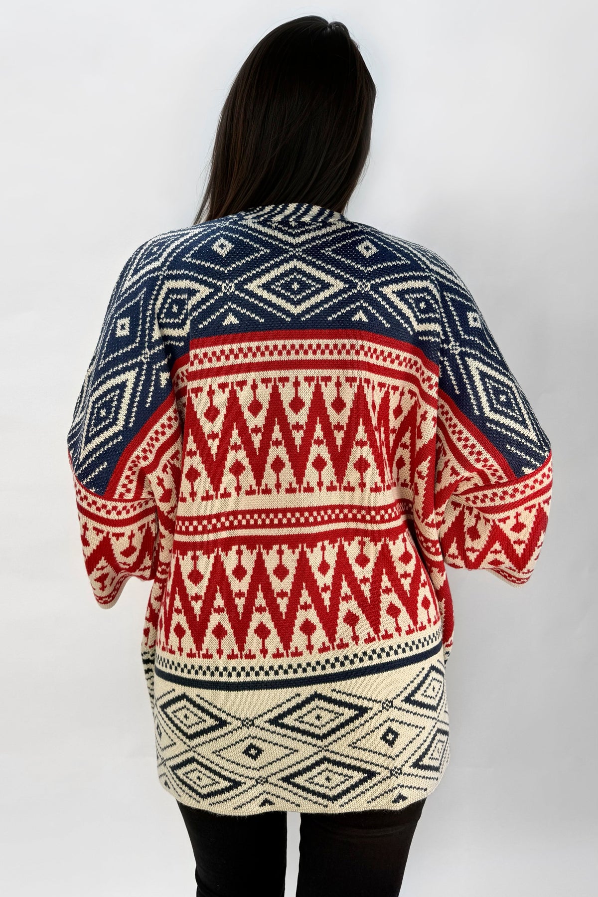 Ruana Manga Corta Bolsillos Rombos Rojo