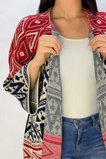 Ruana Manga Corta Bolsillos Rombos Azul Oscuro