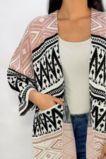 Ruana Manga Corta Bolsillos Rombos Palo De Rosa