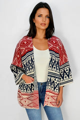 Ruana Manga Corta Bolsillos Rombos Azul Oscuro