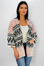 Ruana Manga Corta Bolsillos Rombos Palo De Rosa