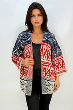 Ruana Manga Corta Bolsillos Rombos Rojo