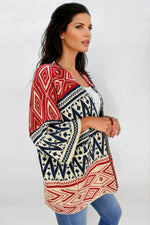 Ruana Manga Corta Bolsillos Rombos Azul Oscuro