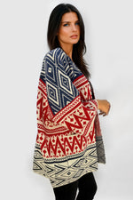 Ruana Manga Corta Bolsillos Rombos Rojo