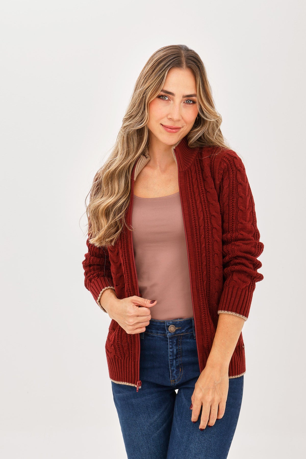 Chaqueta Trenza Vinotinto