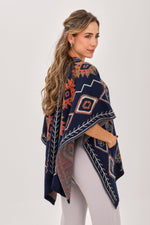 Ruana Figuras Bolsillos Azul Oscuro