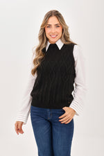 Chaleco Cuello Alto Trenza Negro