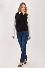 Chaleco Cuello Alto Trenza Negro