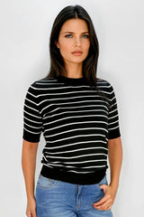 Camiseta Manga Corta Cuello Redondo Rayas Negro