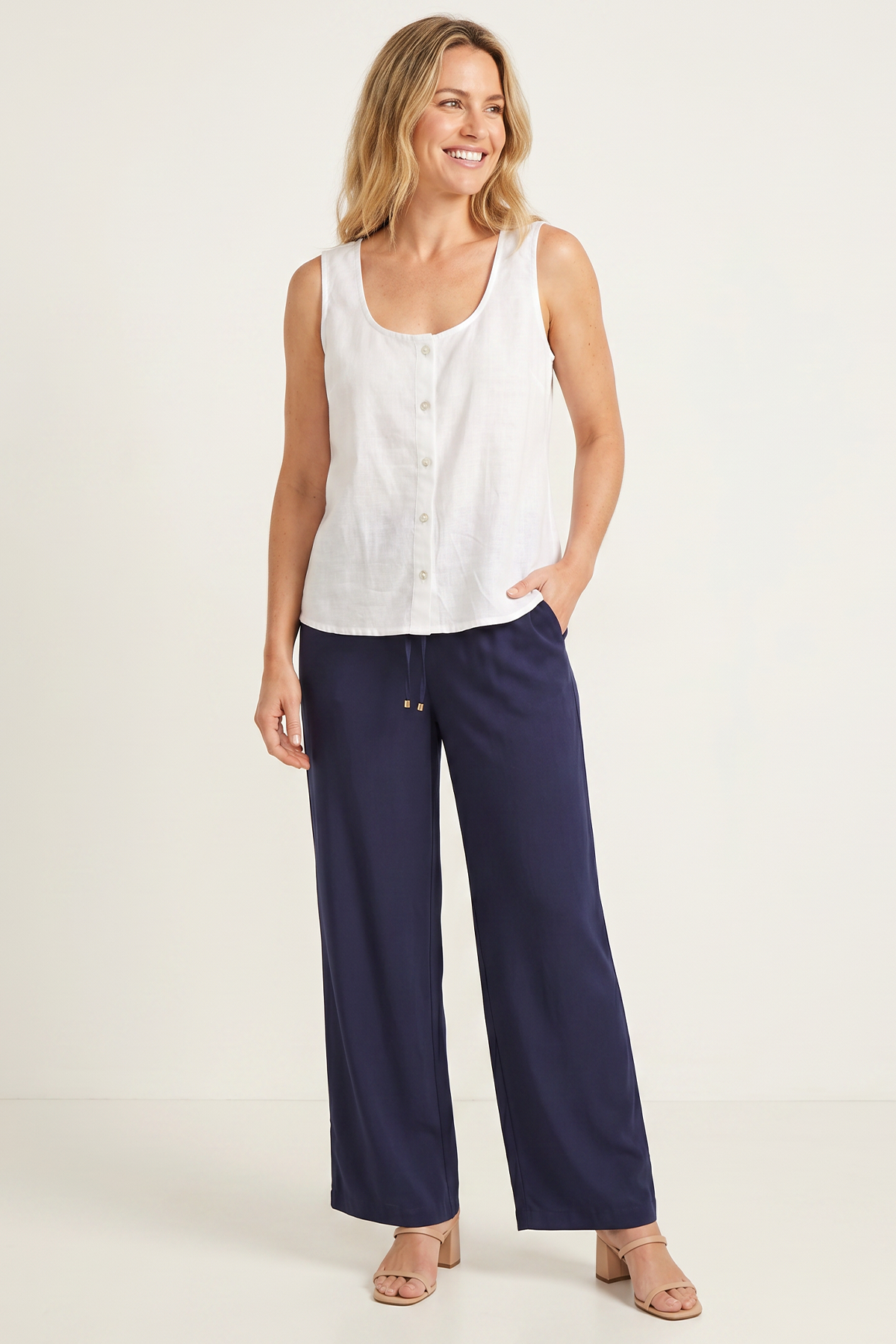 Pantalón Azul Oscuro en Rayón para Mujer