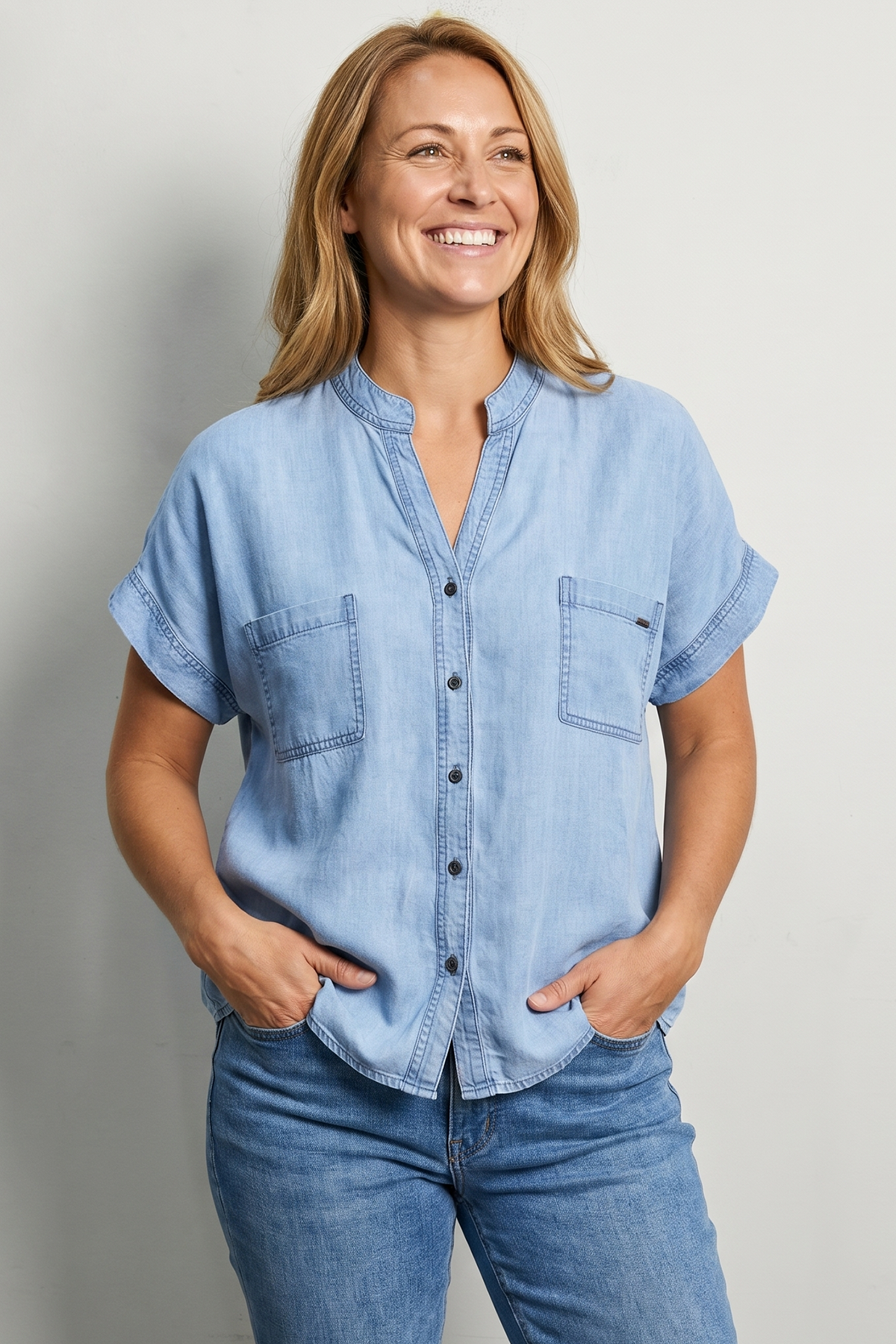 Blusa en Tencel Azul Claro para Mujer