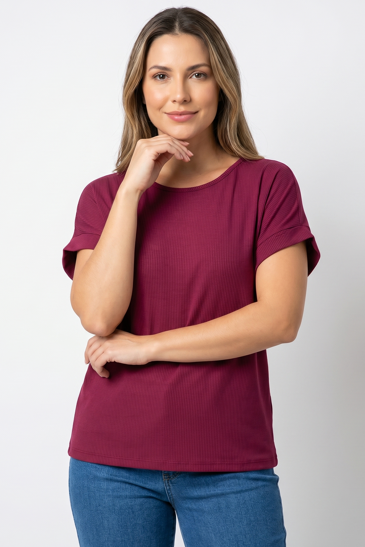 Camiseta en Licra Rib Vinotinto para Mujer