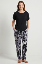 Pantalón Resortado en Rayón Gris Oscuro para Mujer