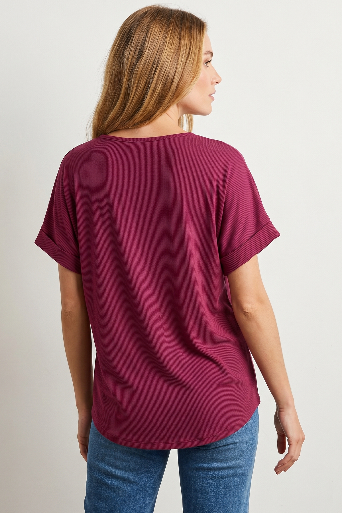 Camiseta en Licra Rib Vinotinto para Mujer