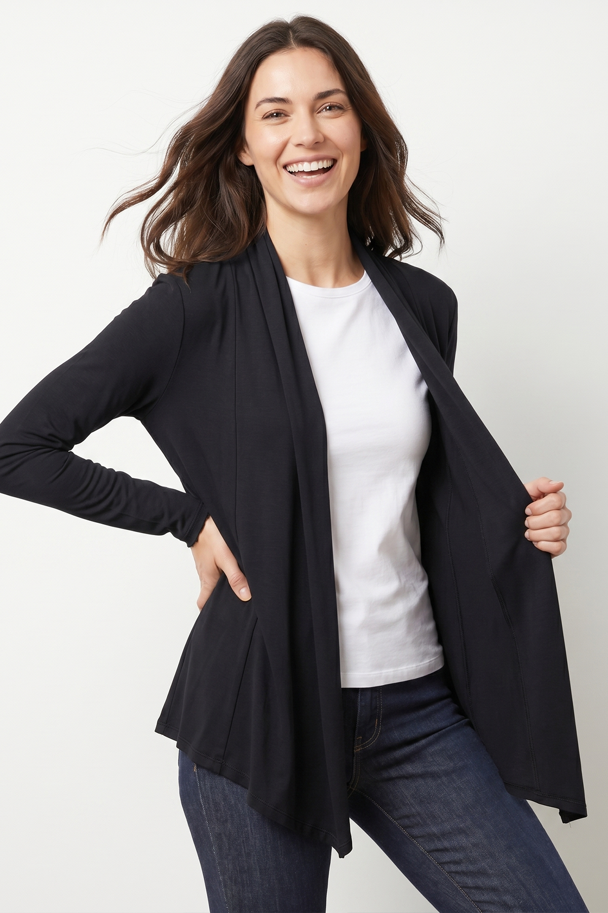 Cardigan en Viscosa Negra para Mujer