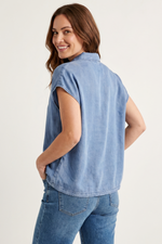 Blusa Casual Azul Medio en Chambray para Mujer