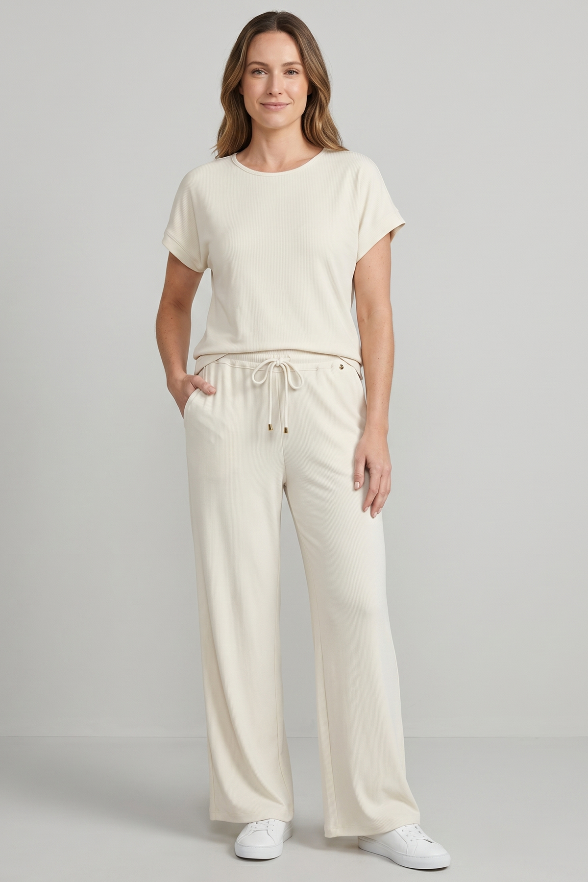 Camiseta en Licra Rib Beige para Mujer