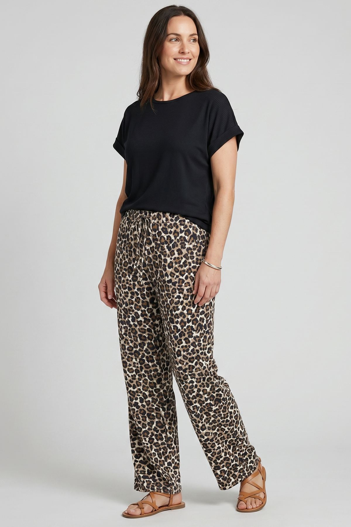Pantalón en Rayón Animal Print Café para Mujer