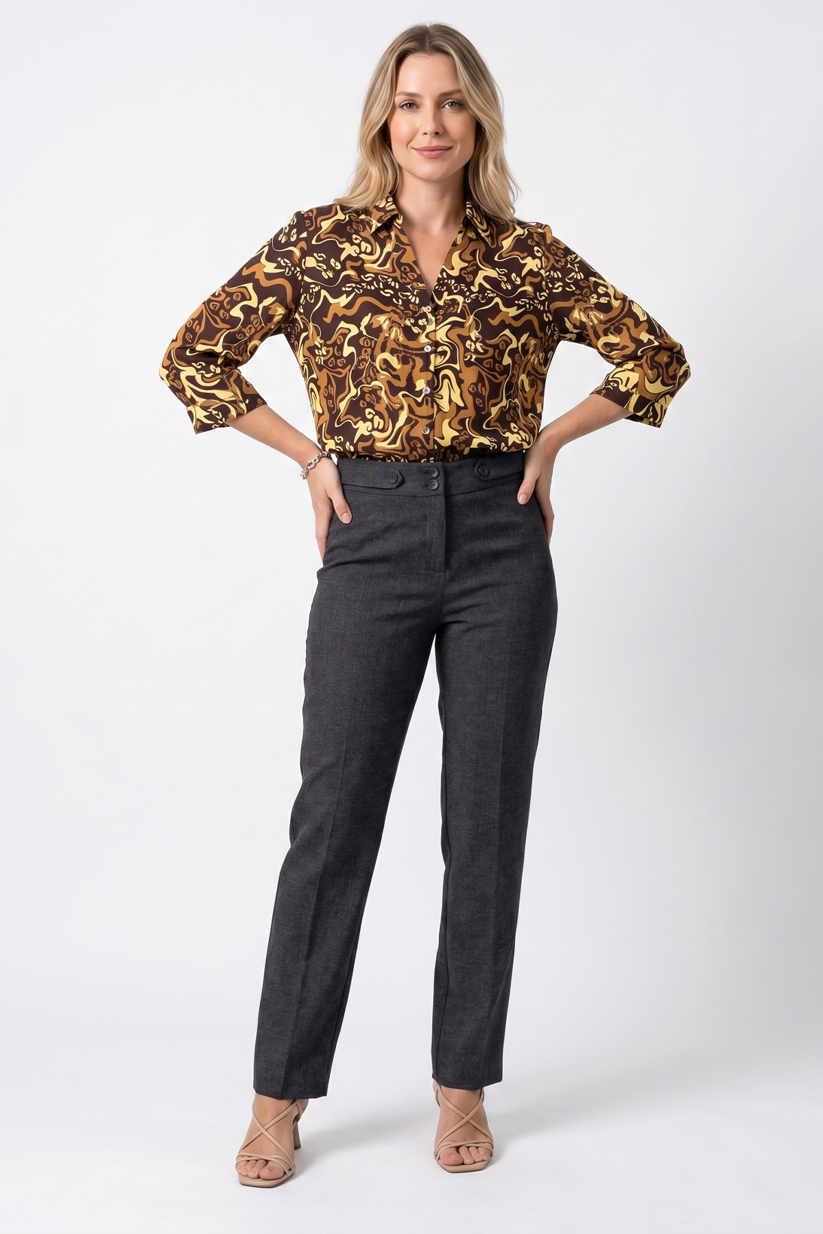 Pantalón Casual Negro en Poliéster para Mujer
