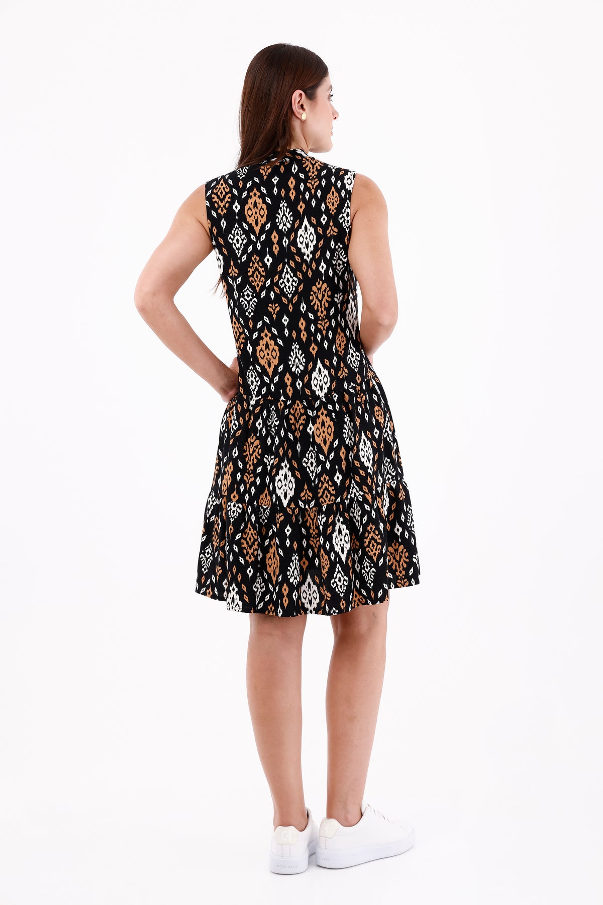 Vestido Manga Sisa Estampado Cuello Neru Negro