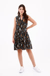 Vestido Manga Sisa Estampado Cuello Neru Negro