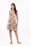 Vestido Manga Sisa Estampado Cuello Neru Taupe