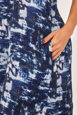 Vestido Largo Manga Tira Étnico Azul Oscuro