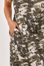 Vestido Largo Manga Tira Étnico Verde Militar