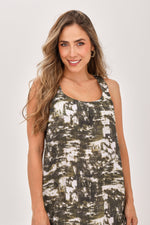 Vestido Largo Manga Tira Étnico Verde Militar