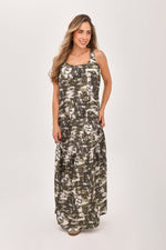 Vestido Largo Manga Tira Étnico Verde Militar