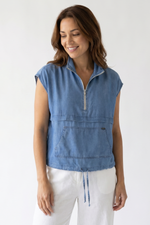 Blusa Casual Azul Medio en Chambray para Mujer