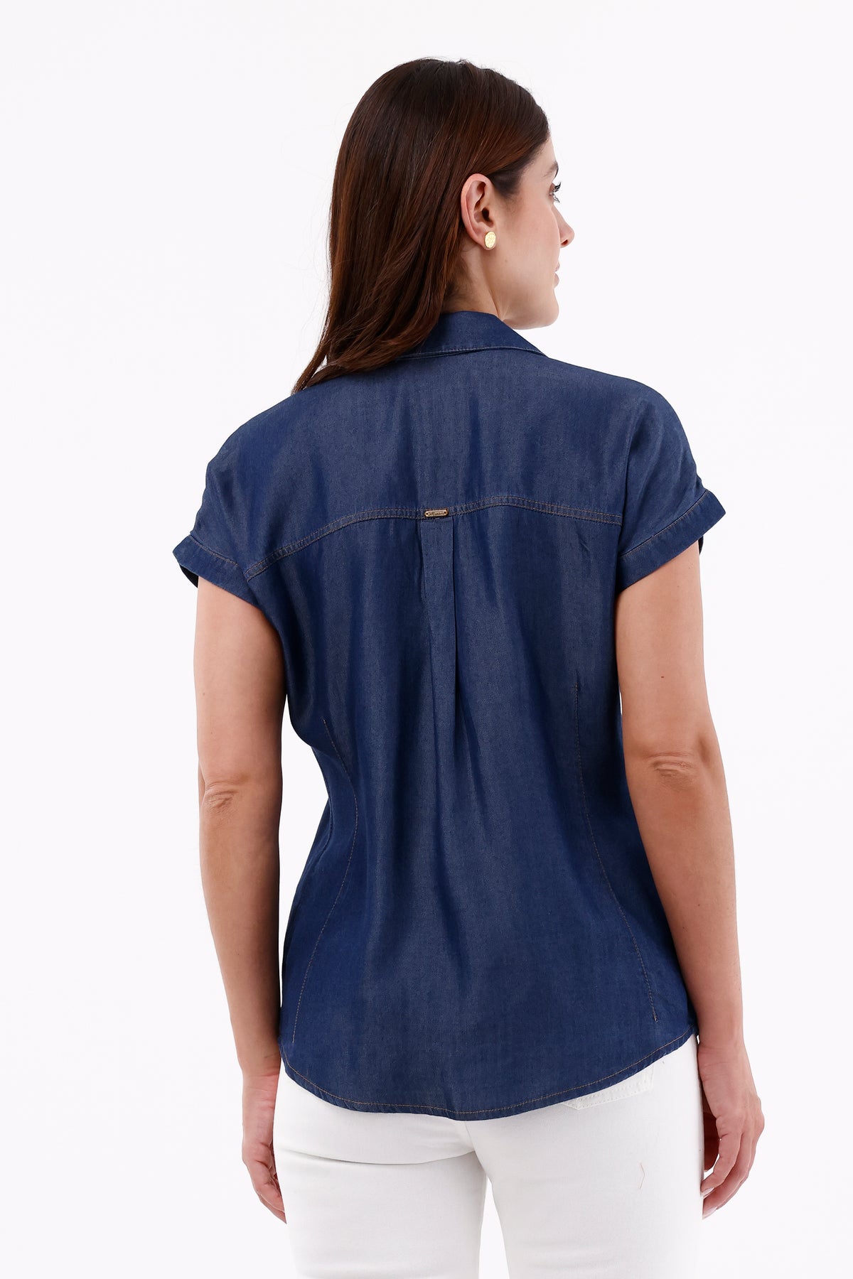 Blusa Manga Rodada Chambray Azul Oscuro Para Mujer 
