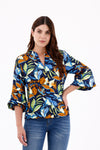 Blusa Manga Larga Corte Hojas Azul Oscuro