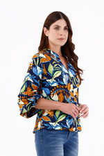 Blusa Manga Larga Corte Hojas Azul Oscuro Para Mujer 