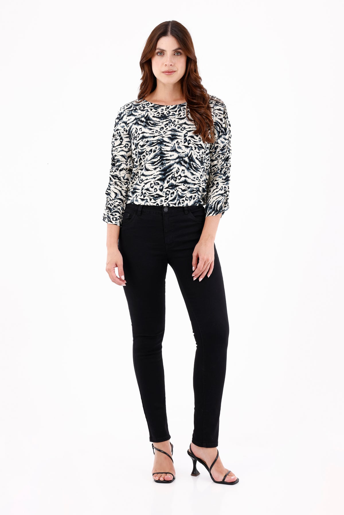 Blusa Manga Recogida Étnica Crudo Para Mujer 