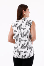 Blusa Manga Sisa Cuello Neru Hojas Blanco Para Mujer 