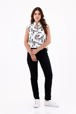 Blusa Manga Sisa Cuello Neru Hojas Blanco Para Mujer 