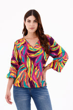 Blusa Manga Larga Cuello V Étnica Morado Para Mujer 