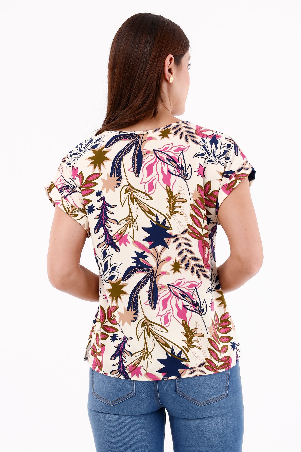 Blusa Manga Rodada Ramas Beige Para Mujer 