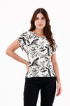 Blusa Manga Rodada Hojas Ramas Crudo