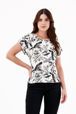 Blusa Manga Rodada Hojas Ramas Crudo Para Mujer 