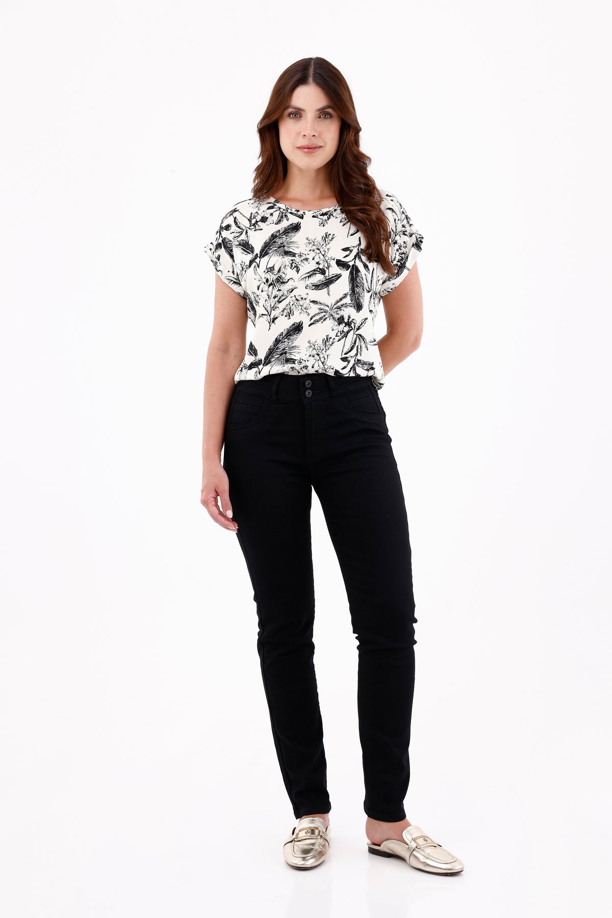 Blusa Manga Rodada Hojas Ramas Crudo