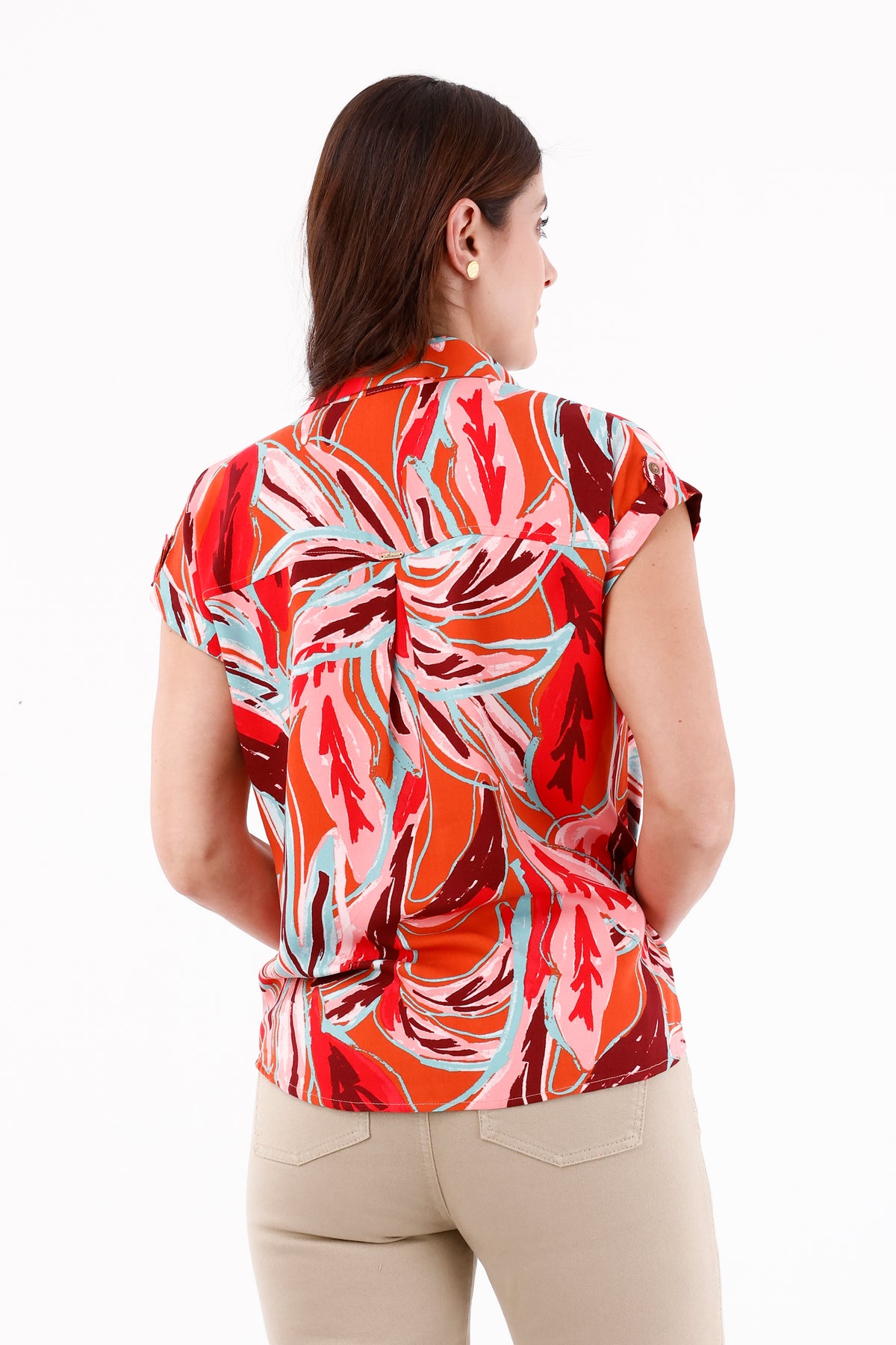Blusa Manga Rodada Étnica Terracota Para Mujer 