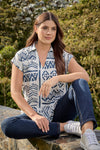 Blusa Manga Rodada Figuras Azul Navy