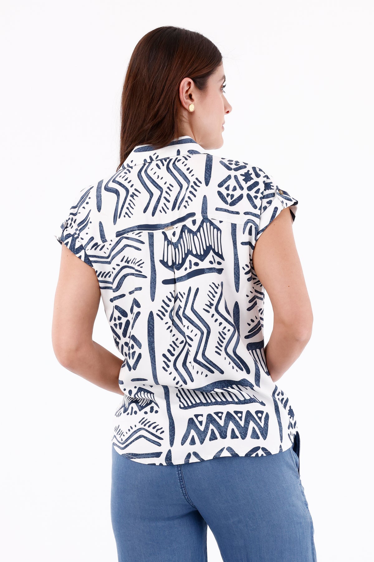 Blusa Manga Rodada Figuras Azul Navy Para Mujer 