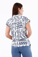 Blusa Manga Rodada Figuras Azul Navy Para Mujer 