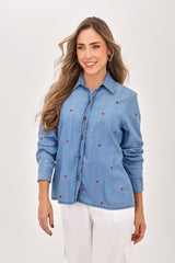 Blusa Manga Larga Bordado Corazón Rojo