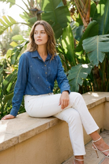 Blusa Manga Larga en Chambray Blanca para Mujer